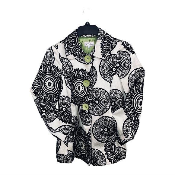 3 Sisters Black White Lime Green Pea Coat Jacket - Picture 9 of 9